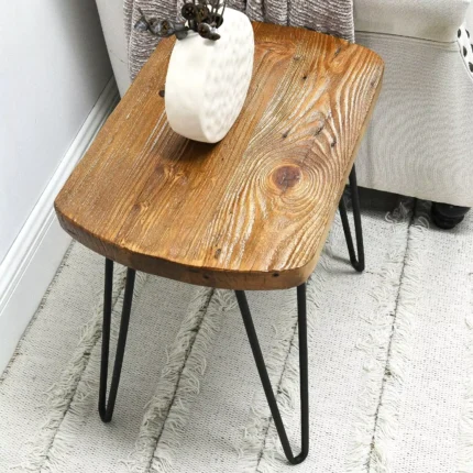 GREENAGE Rustic Oval Side Table – Solid Old Pine Wood, 20.5" Tall, Farmhouse Style